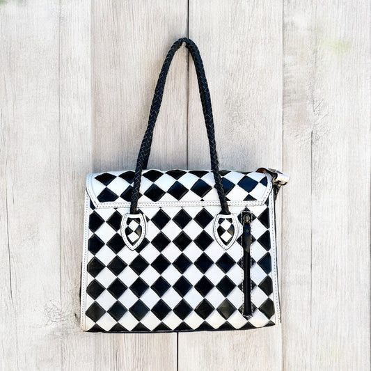 WESTERN DIAMOND CHECKERED CROSSBODY TOTE BAG