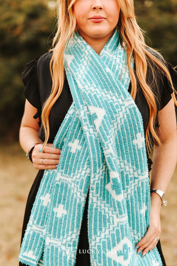 Lucky & Blessed TURQUOISE AZTEC KNIT SCARF