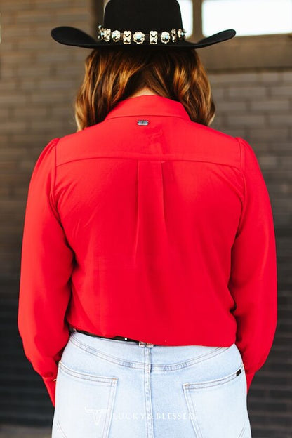Lucky & Blessed Red Chiffon Western Shirt