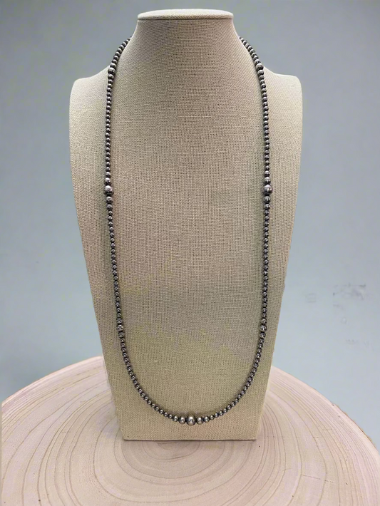 Graduated Sterling Pearl Necklace — 28 inch (Made in USA, 4-5-6-8mm)