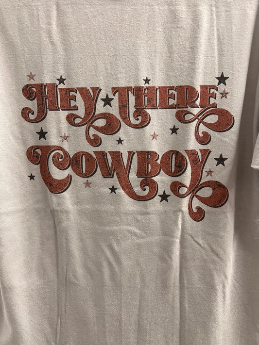 "Hey There, Cowboy" Western Graphic Tee — Silver Jerzee Cowgirl Statement