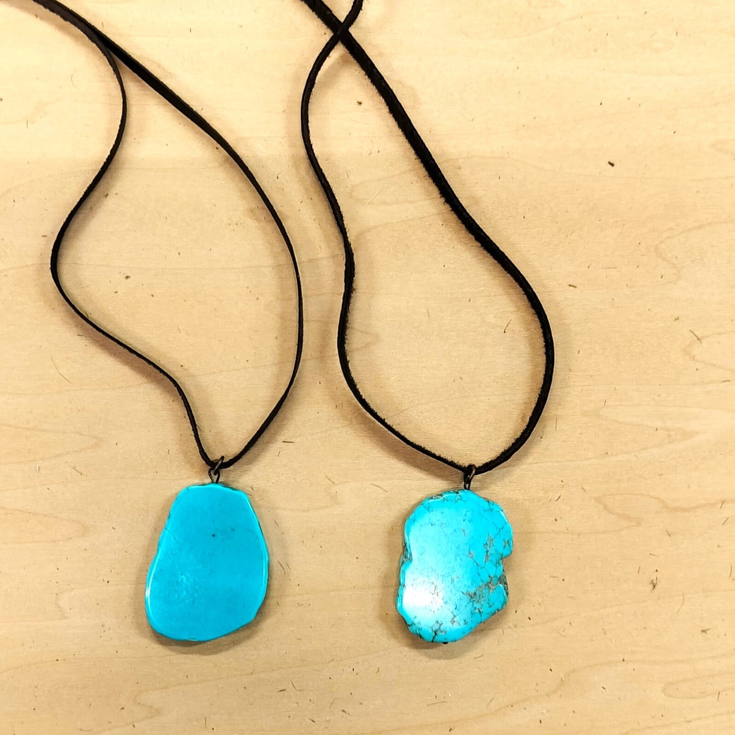 **Turquoise Slab Pendant on Leather Cord Necklace 254d