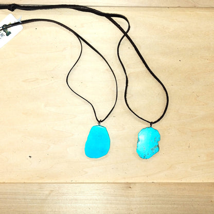 **Turquoise Slab Pendant on Leather Cord Necklace 254d