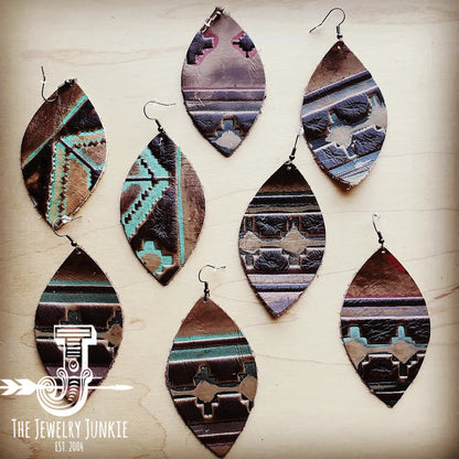 **Leather Oval Earrings in Turquoise Navajo 217f
