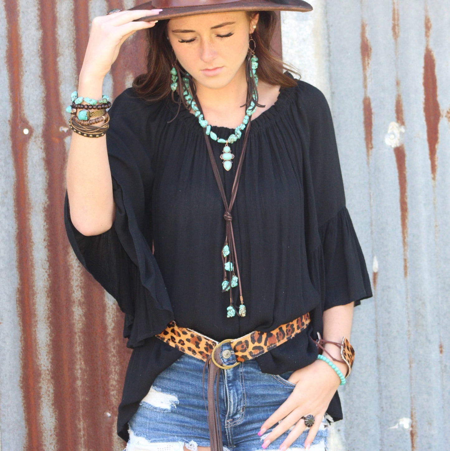 Leather Lasso Necklace with Turquoise Accents 251r
