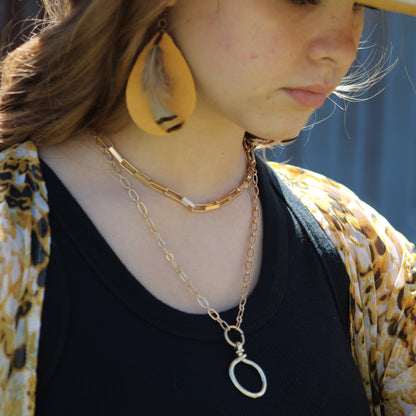 **Leather Teardrop Mustard Earrings w/ Feather Accents 220c