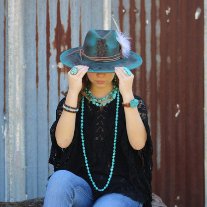 Long Boho Turquoise Beaded Necklace  248c