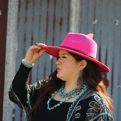 **Leather Oval Earrings in Magenta Navajo w/ Turquoise Accent 215L