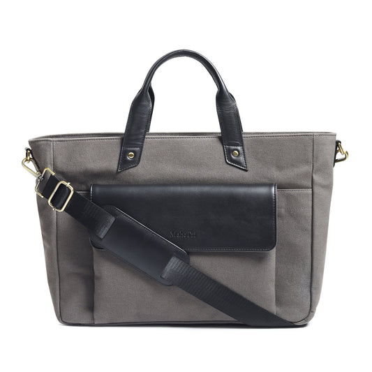 Voyager Canvas Leather Briefcase, Gray
