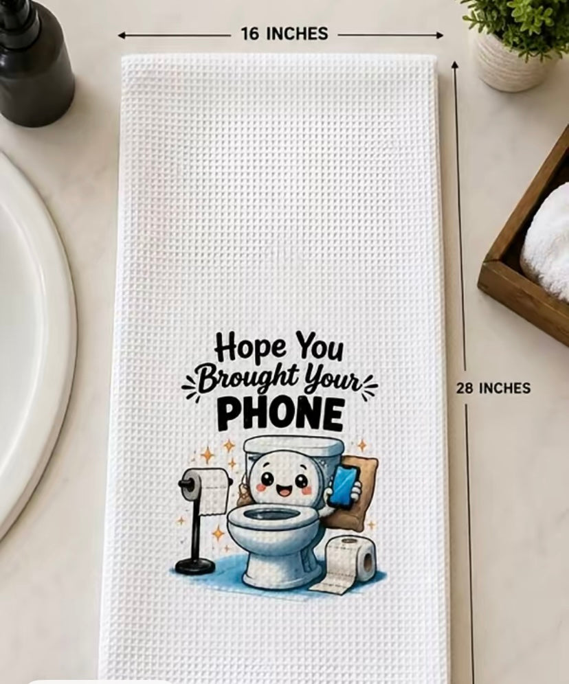 Hope You Brought Your Phone" Funny Bathroom Hand Towel | Fast-Drying Microfiber Guest Towel