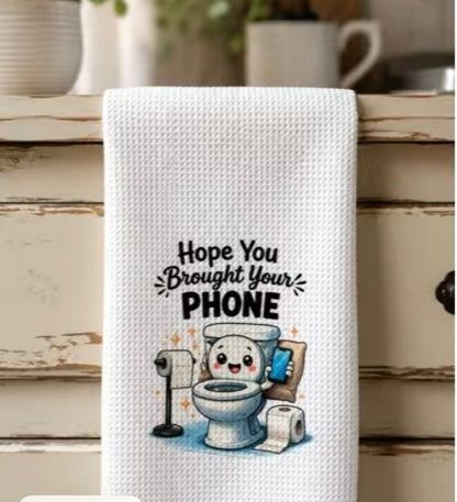 Hope You Brought Your Phone" Funny Bathroom Hand Towel | Fast-Drying Microfiber Guest Towel