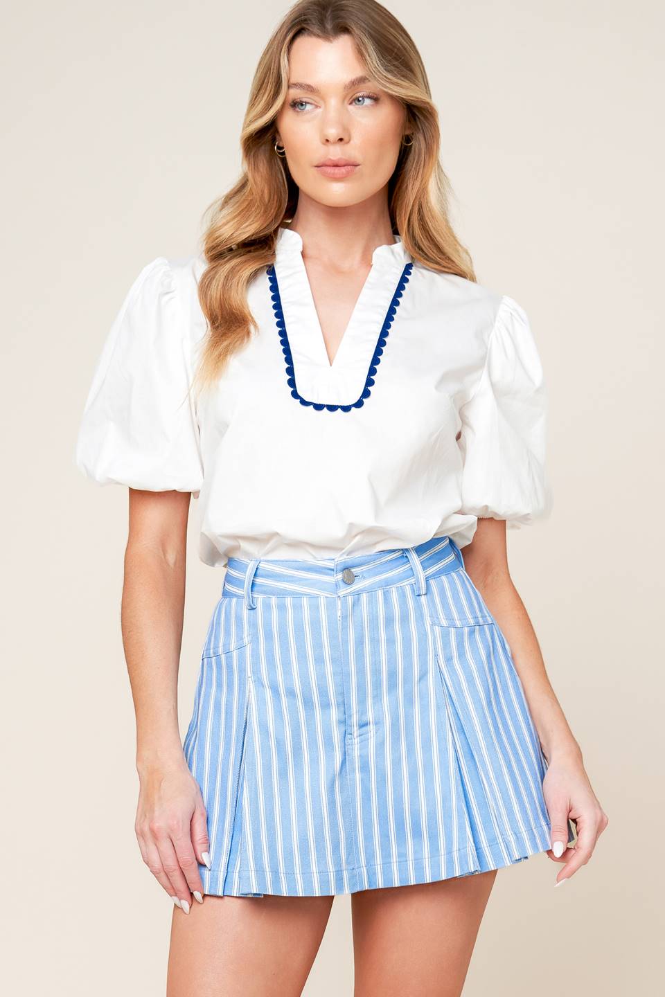VALERIA POWDER BLUE WOVEN SKORT
