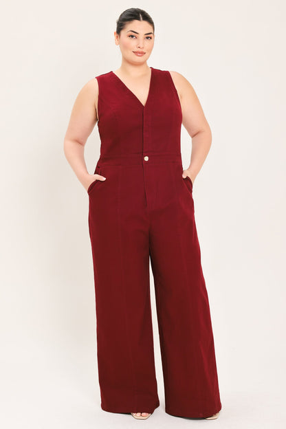 MERLOT CITY MUSE WOVEN TWILL JUMPSUIT