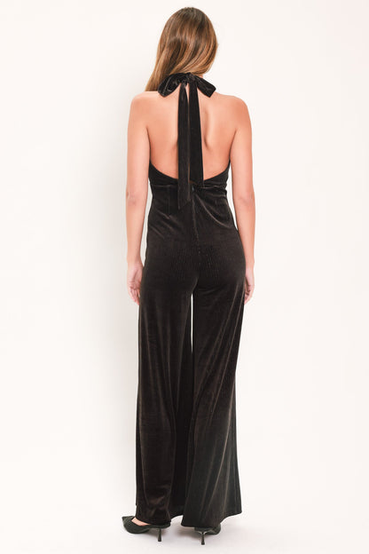 SHIMMERED ESPRESSO VOW VELVET JUMPSUIT