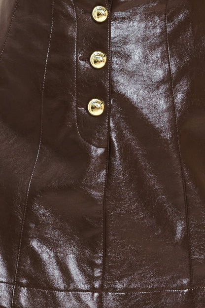 BROWN LACQUER MUSE FAUXLEATHER SKORT