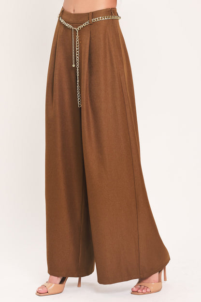 UPTOWN MOMENT CHAIN BELTED WIDE LEG PANTS