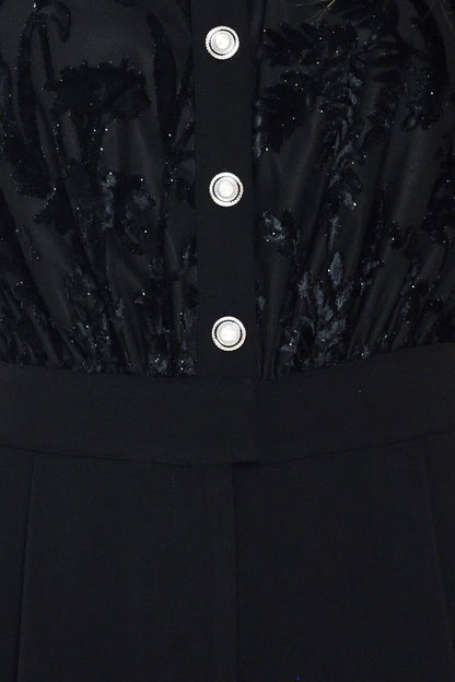 AFTER DARK BLACK BURNOUT VELVET WIDE-LEG JUMPSUIT