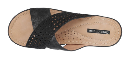 Isabella Black Wedge Sandals