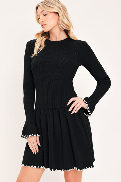 NOIR TRIM SWEETHEART SWEATER MINI DRESS