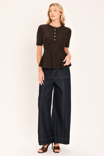 JAVA PEPLUM POLISH SWEATER KNIT TOP
