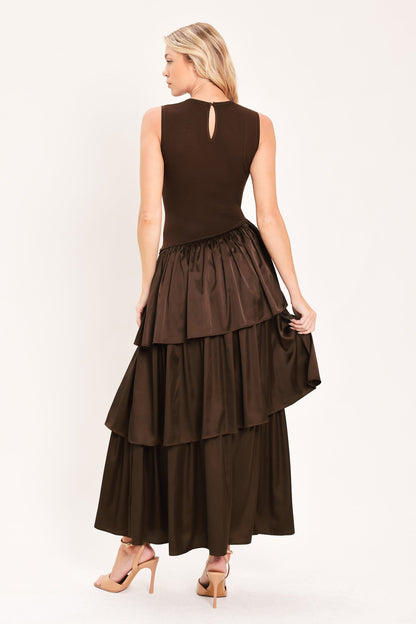 COFFEE LAYERED POISE SWEATER MIDI DRESS