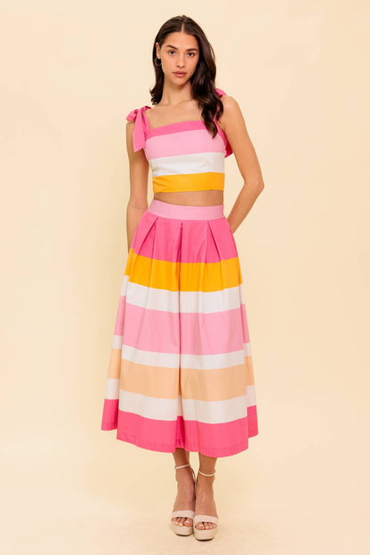 THE SPACE BETWEEN PINK WOVEN TOP AND SKIRT SET