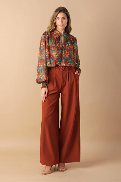 NOSTALGIC TEAL BROWN WOVEN TOP