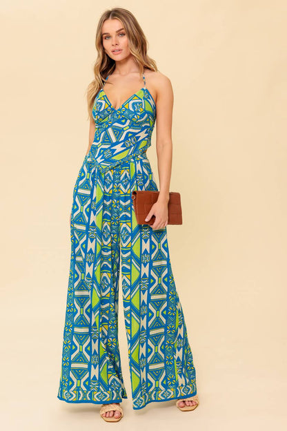 STUN LIKE ME NAVY WOVEN TOP AND PANT SET