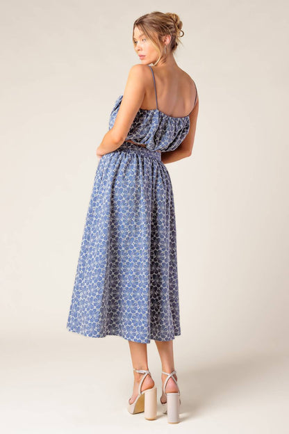 THE BEAUTY OF NOW WOVEN EYELET TOP AND SKIRT SET