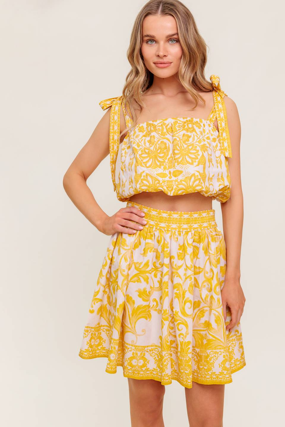 TWIG LIGHT NOIR WOVEN TOP AND SKIRT SET