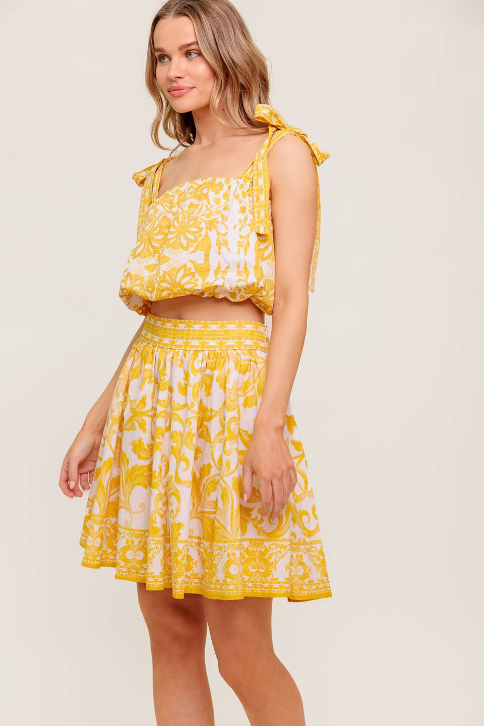 TWIG LIGHT NOIR WOVEN TOP AND SKIRT SET
