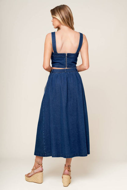 SIMPLY THE VIBE DENIM TOP AND SKIRT SET