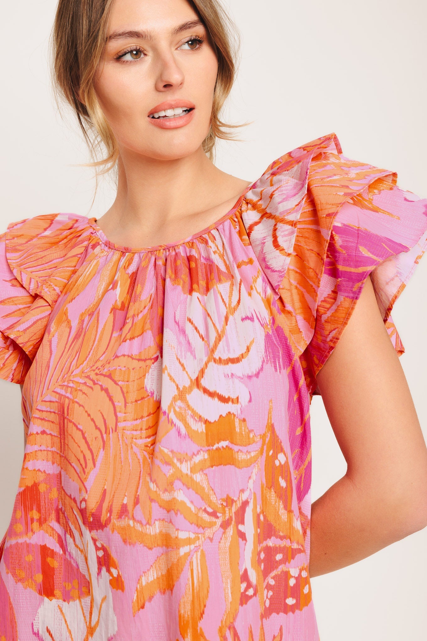 EVENING GLOW PINK WOVEN TOP