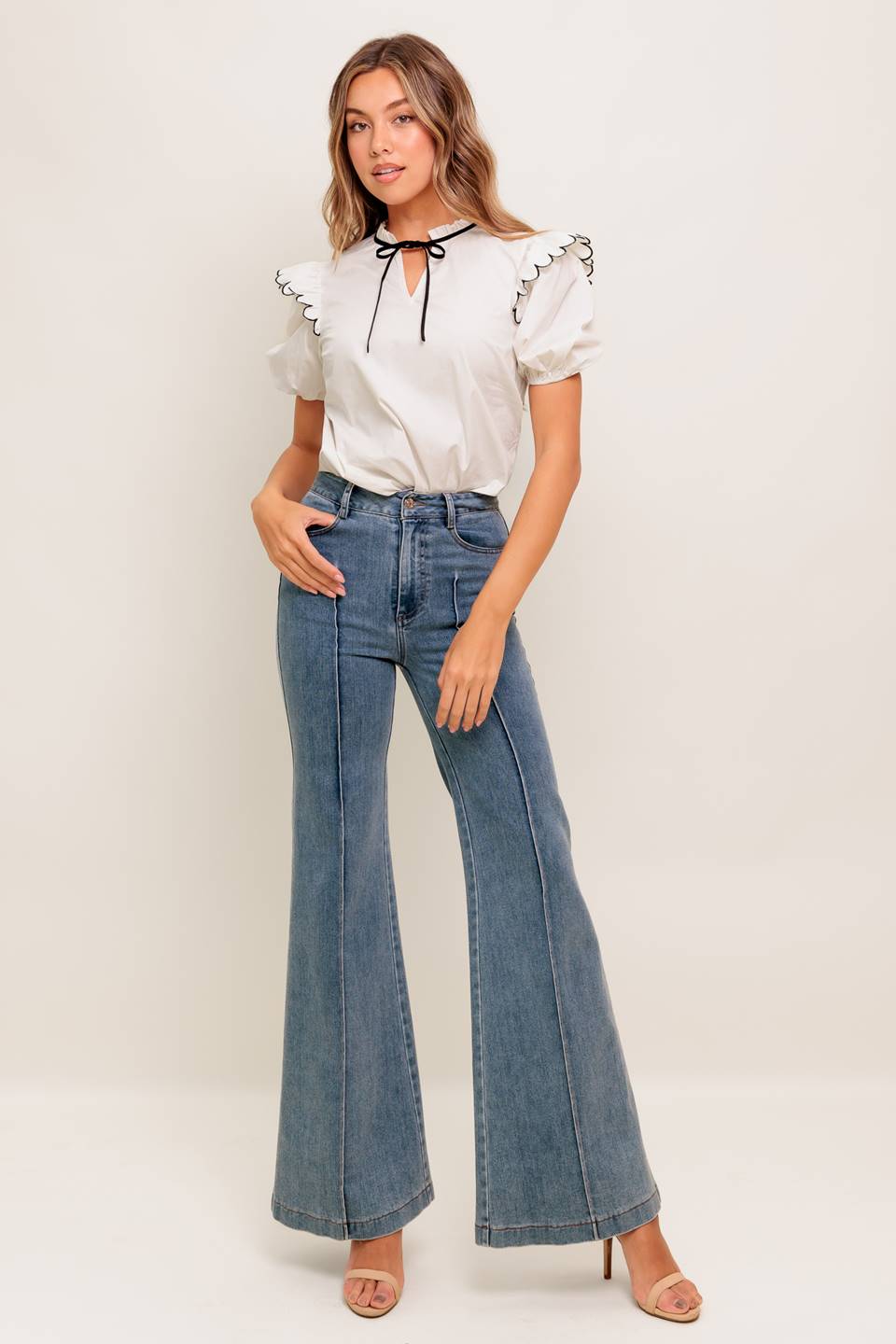 FRENCH WHISPER IVORY WOVEN TOP