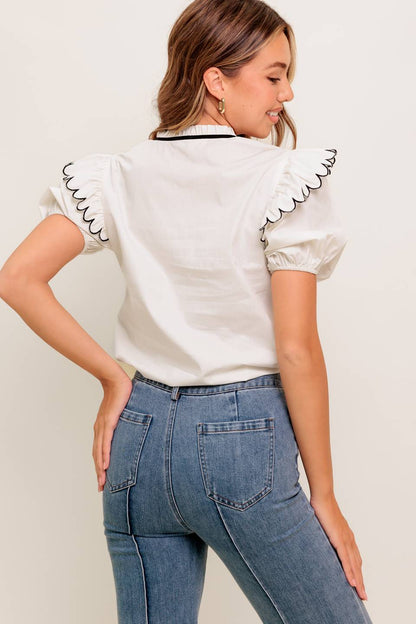 FRENCH WHISPER IVORY WOVEN TOP