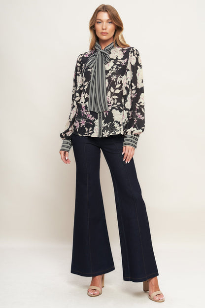 GARDEN GLAM BLACK WOVEN TOP