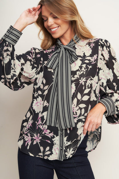 GARDEN GLAM BLACK WOVEN TOP