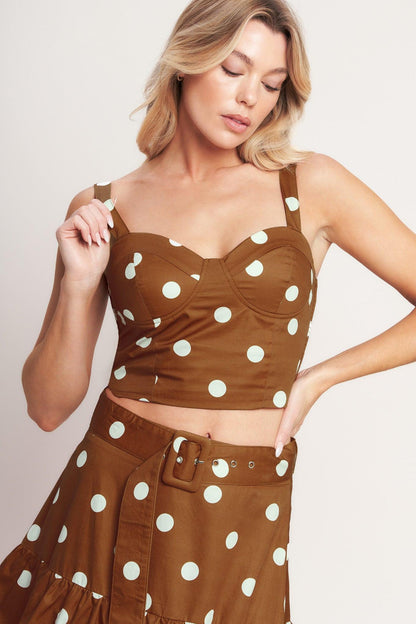 BROWN SUGAR DOT WOVEN BUSTIER TOP