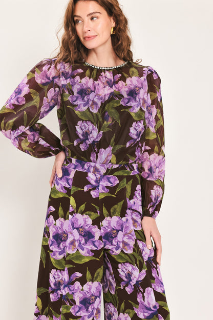VINTAGE MERLOT WINE/PURPLE PRINTED TOP