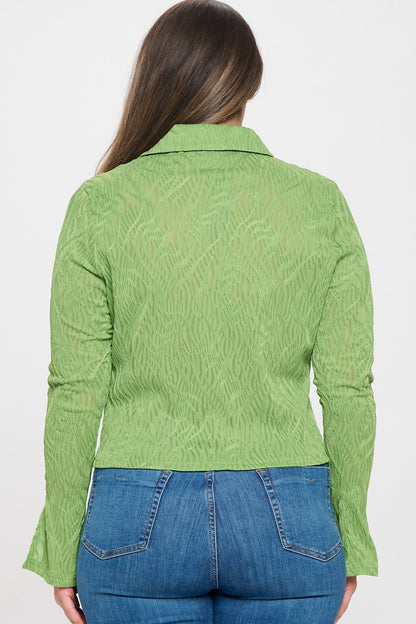 Solid Textured Long Sleeve Top