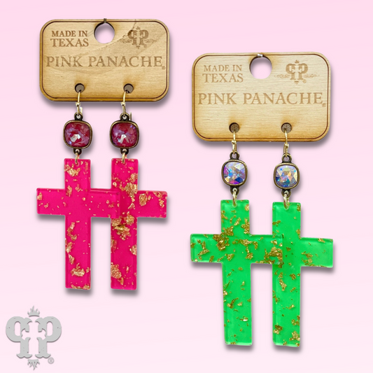 Acrylic neon cross earring with Austrian crystal - LC