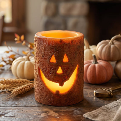 Jack O Lantern Timer Pillar Candle 4" Fall Decor