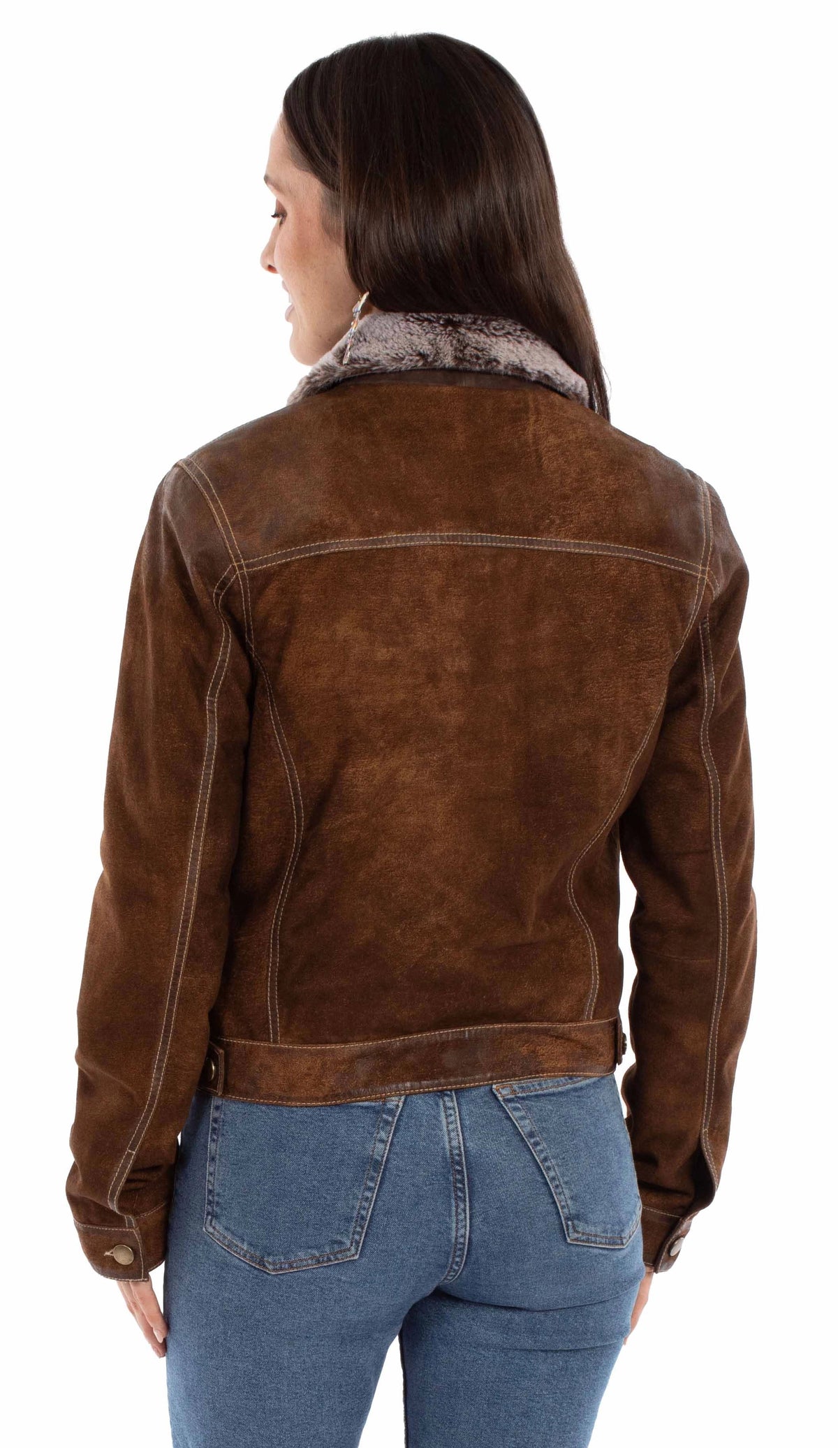 Scully Fur Collar - Women's Suede Leather Jean Jacket