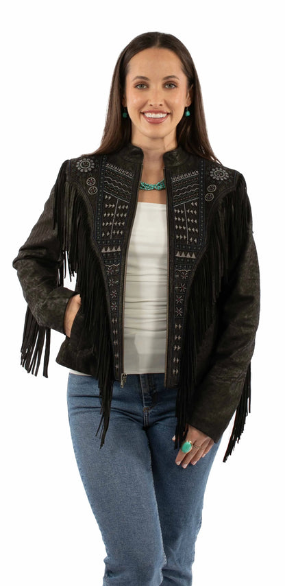 Scully Embroidered Fringe - Women's Leather Jacket
