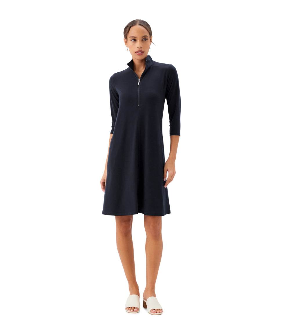 3/4 Sleeve Zip-Up Travel Jersey Dress