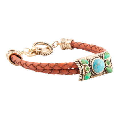 Legacy Lime Green and Blue Turquoise Braided Leather Bracelet