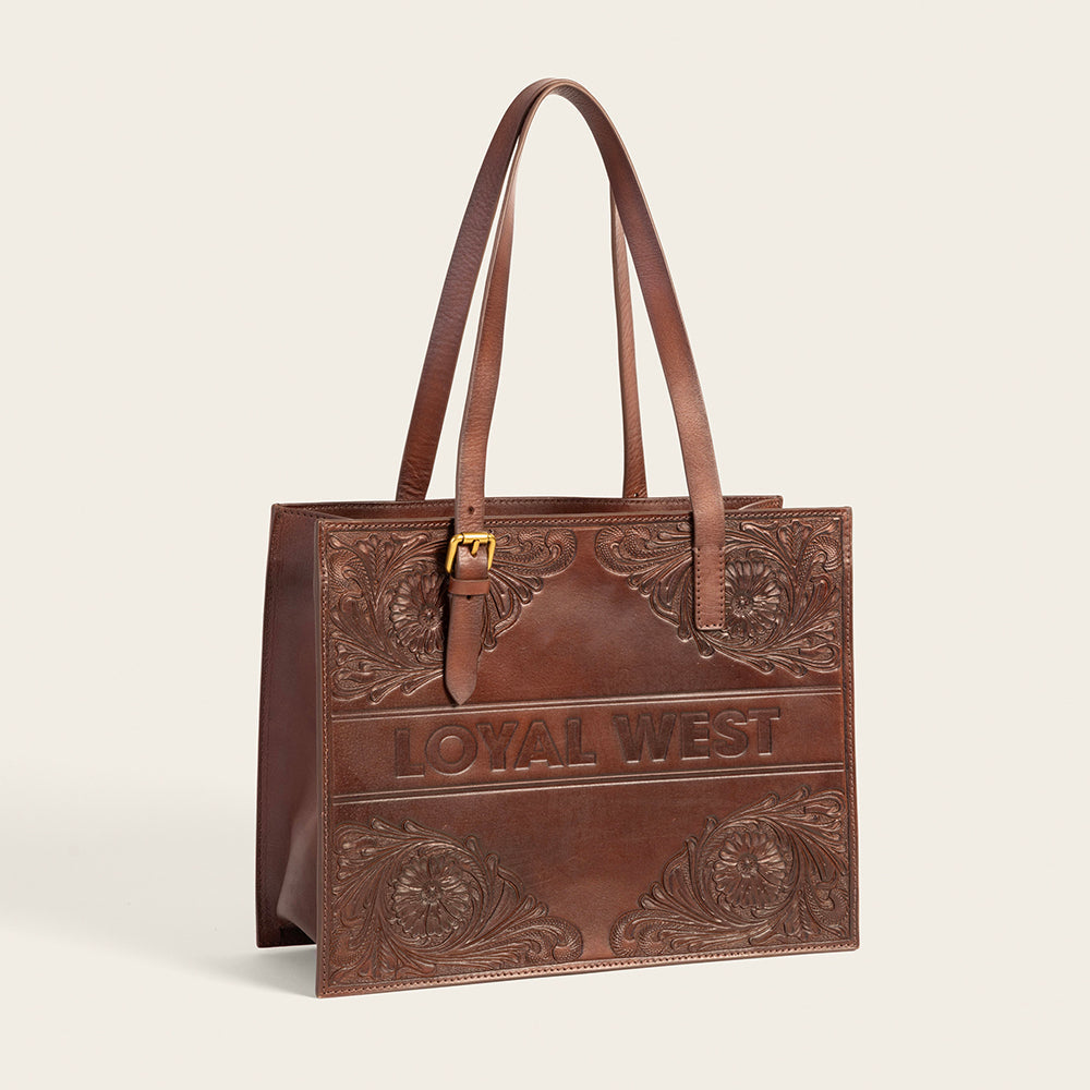 Loyal West Mivva Handtooled Medium Bag - Brunette Leather