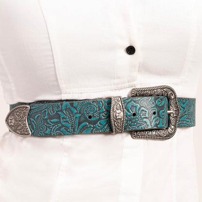 Loyal West Sophia Belt- Turquoise Floral Leather