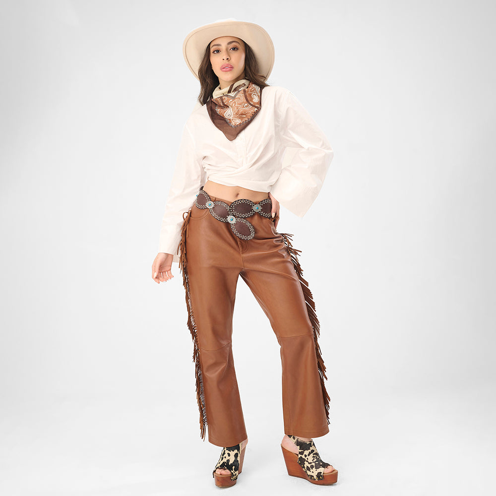Loyal West Alta Buena Leather Belt In Calfskin-DARK BROWN