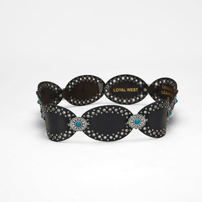 Loyal West Alta Buena Leather Belt In Calfskin-Black
